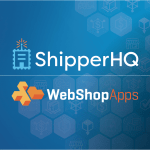 webshopapps logo and shipperhq logo on a blue background