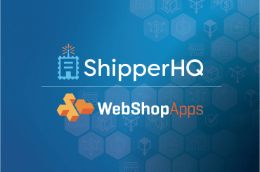 webshopapps logo and shipperhq logo on a blue background