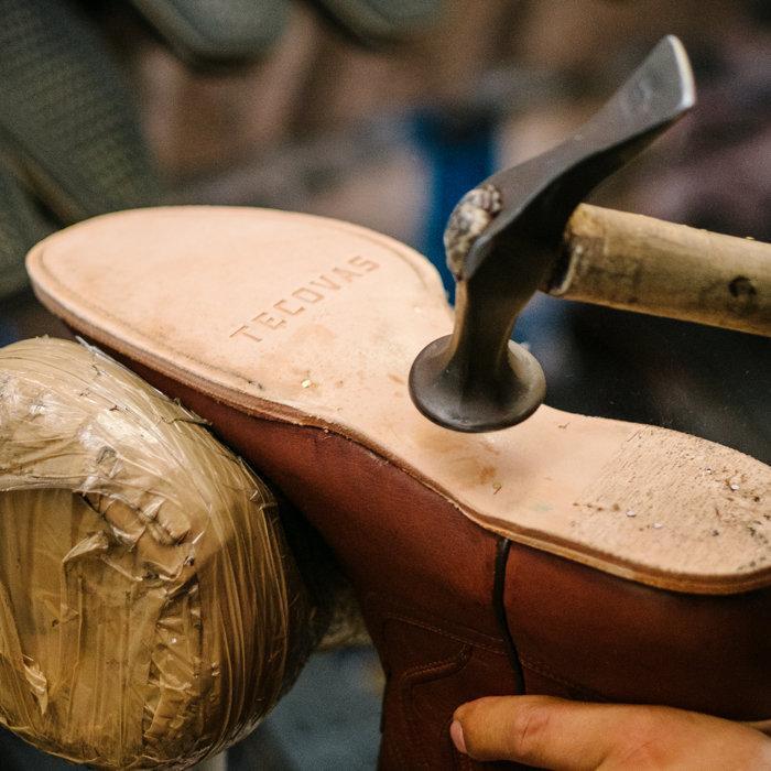 Tecovas cowboy boots being crafted