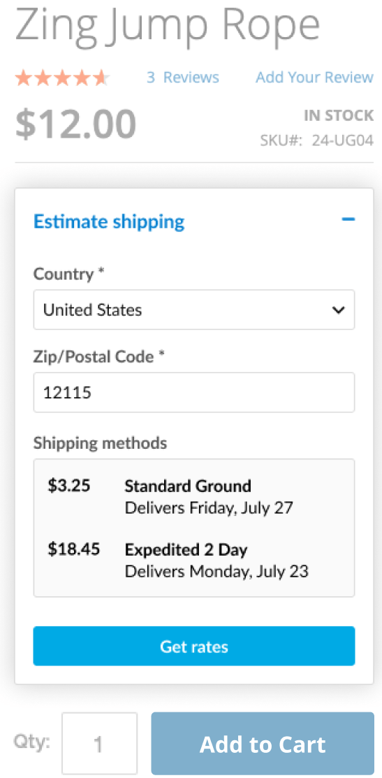 ShipperHQ's customizable product page shipping calculator
