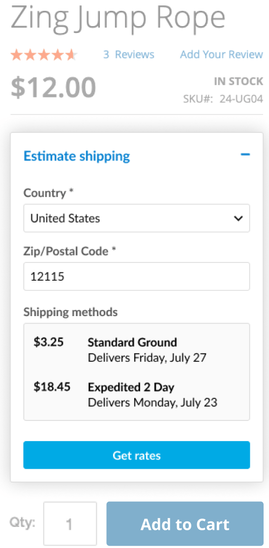 Default Estimated Shipping Costs