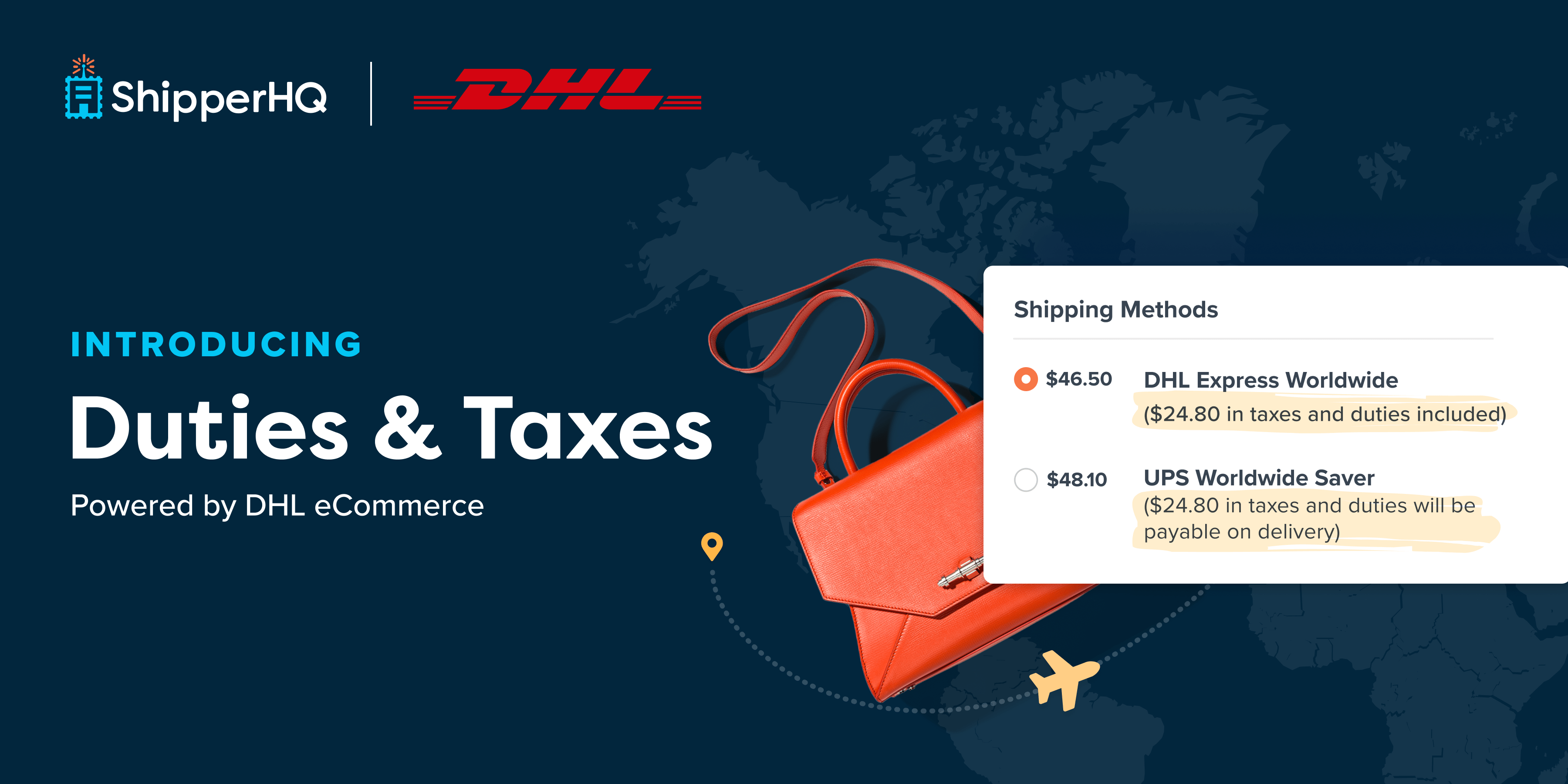 Automatically calculate and collect duties and taxes with ShipperHQ's New Duties & Taxes feature powered by DHL eCommerce.